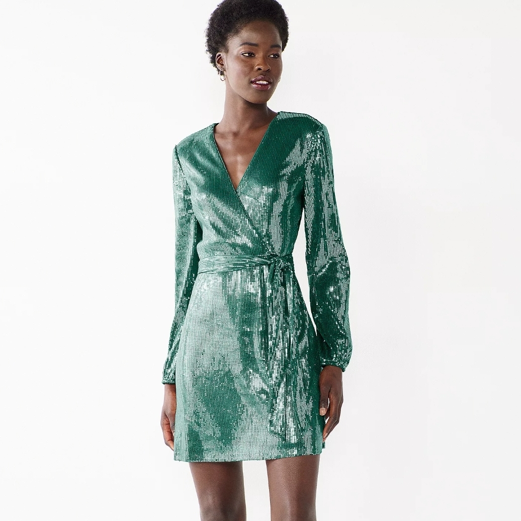 Nwt Cara Santana X Nine West Teal Sequin Wrap Dress